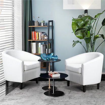 Renwick Faux Leather Barrel Accent Chair for Living Room, Set of 2, Black