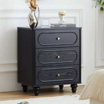 YOCWO 3 Drawer Nightstand, Classic Chest of Drawers with Arc Edge, Walnut