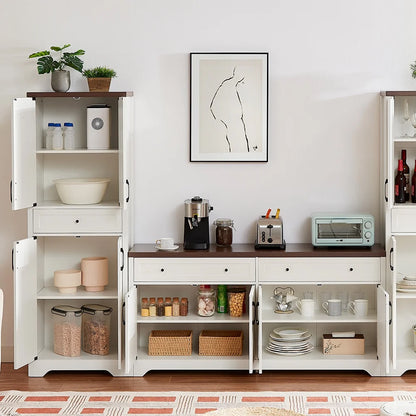 TrumanPick 61"H Large Buffet Sideboard Cabinet, TV Cabinet, Kitchen Pantry for Dining Room, Living Room, 61.3''L x 15''W x 29.8''H, White/Walnut