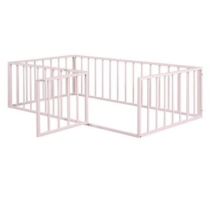 Bellemave Full Size Bed Frame, Full Montessori Bed with Safety Guardrails and Detachable Fence, Wood Full Daybed Frame, Low Profile & Rounded Corners Design, Natural