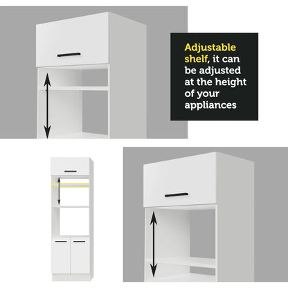 Madesa Full Set Hazel Kitchen Storage Cabinet 107 Inch Wooden Organization Unit with Multiple Compartments Engineered Wood Slab Doors Painted Finish Floor Mount Removable Plinth - White/Brown