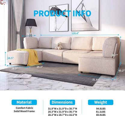 Mjkone Sectional Couch/Futon Sofa Bed, Variable Modular Oversized Couch, U/L Shaped Couch and Queen Sleeper Sofa, Convertible Sofa Set for Living Room, Furniture for Living Room
