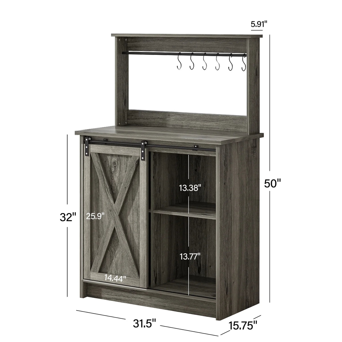 Catrimown Coffee Bar Cabinet, Barn Door Sideboard Buffet Cabinet with Storage, White