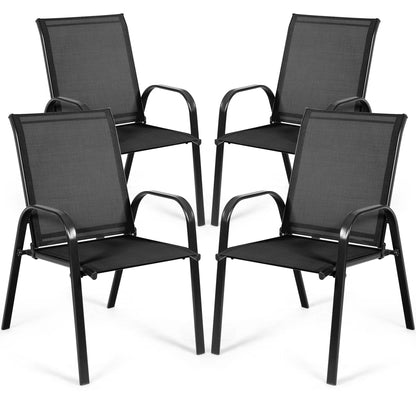 Gymax Set of 4 Patio Chairs Dining Chairs w/ Steel Frame Yard Outdoor Grey