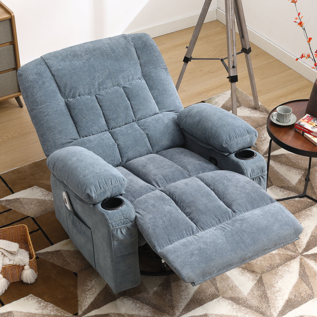 JONPONY Massage Swivel Rocker Recliner Chair with Vibration Massage and Heat Ergonomic Lounge Chair for Living Room with Rocking Function and Side Pocket, 2 Cup Holders, USB Charge Port,Grey