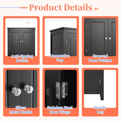 Elegant Bathroom Floor Storage Cabinet, Bathroom Storage Unit, Freestanding Cabinet with 4 Doors