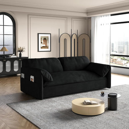 Tabaray 63.8" Futon Sofa Bed Queen Size, Pull Out Bed, 3-in-1 Convertible Sleeper Sofa with Side Pocket, Modern Plush Velvet Futon Couch for Living Room, Small Space, Apartment, Bedroom, Black