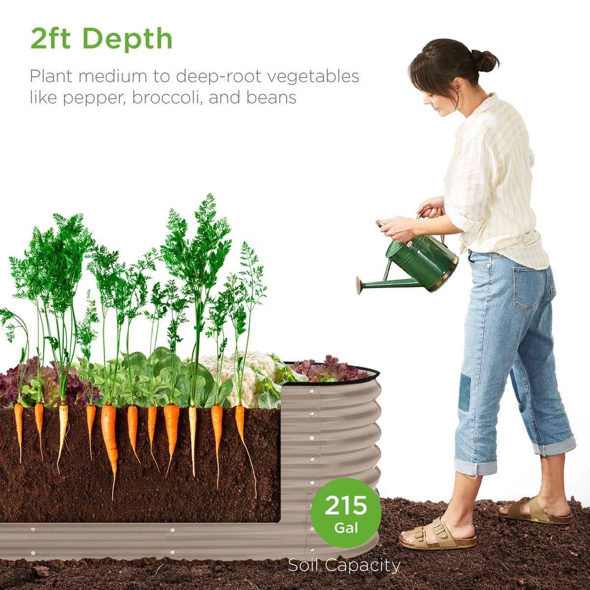Best Choice Products 8x2x2ft Metal Raised Garden Bed, Oval Outdoor Planter Box w/ 4 Support Bars - Charcoal