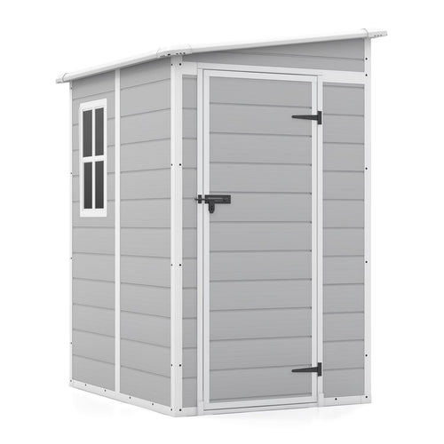 Patiowell 5x4 FT Outdoor Storage Shed, Resin Storage Shed with Floor & Window & Lockable Door for Patio Furniture, Garden Tools and Bicycle, White