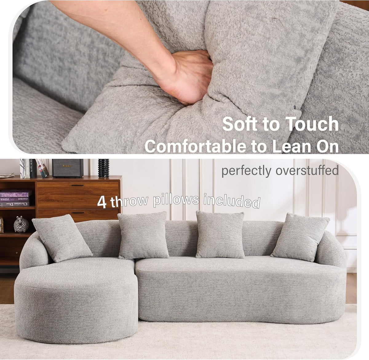 Loveseat Sectional Sofa for Living Room, 65’�?Modern Luxury Plush Chenille Extra Deep Seat Curved Cloud Floor Couch with 3 Throw Pillows for Small Spaces, No Assembly Needed, Sapphire Blue