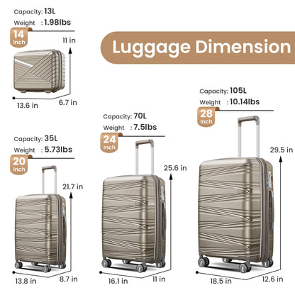 Luggage 4 Piece Sets(14/20/24/28), Hard Shell Lightweight TSA Lock Carry on Expandable Suitcase with Spinner Wheels