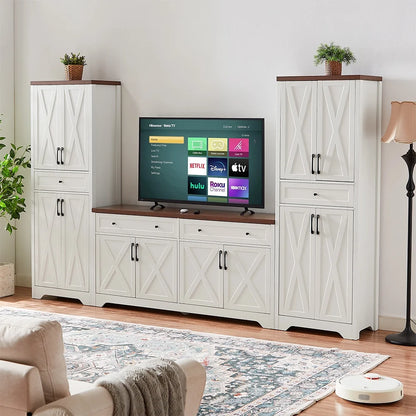 TrumanPick 61"H Large Buffet Sideboard Cabinet, TV Cabinet, Kitchen Pantry for Dining Room, Living Room, 61.3''L x 15''W x 29.8''H, White/Walnut