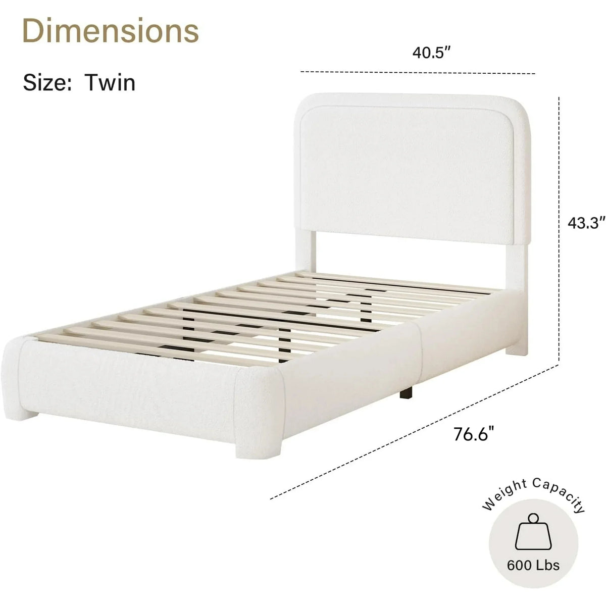 4 EVER WINNER Twin Size Bed Frame, Modern Bed Frame with Headboard, Boucle Fabric Upholstered Bed Frame, Soft Curved Headboard, Cream