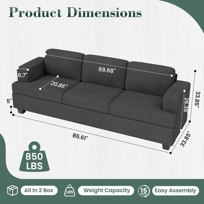 LUMIHO 89" Modern Corduroy Sofa,3 Seater Couches for Living Room, Bedroom,with Deep Seat,beige