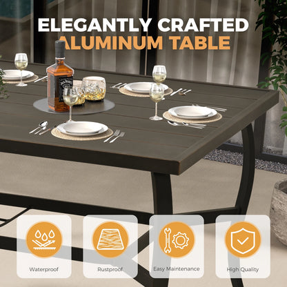 HAPPATIO 7 Piece Patio Dining Set, Aluminum Outdoor Dining Set for 6, Aluminum Dining Table and Chairs Set, Patio Dining Furniture with Aluminum Table, Chairs and Washable Cushions (Gray)