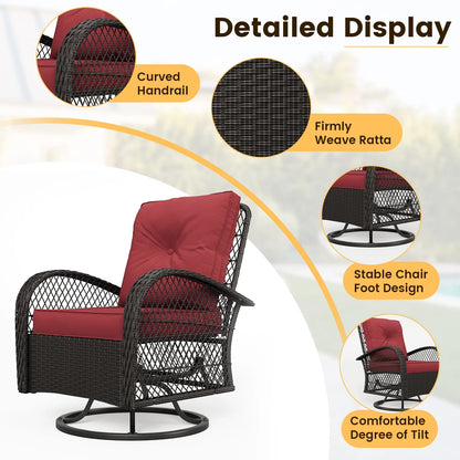 ELPOSUN 3 Pieces Patio Furniture Set, Outdoor Swivel Gliders Rocker, Wicker Patio Bistro Set with Rattan Rocking Chair, Glass Top Side Table and Thickened Cushions for Porch Deck Backyard