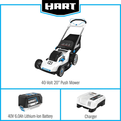 HART 40-Volt 20-inch Cordless Brushless Push Mower Kit, (1) 6.0Ah Lithium-Ion Battery