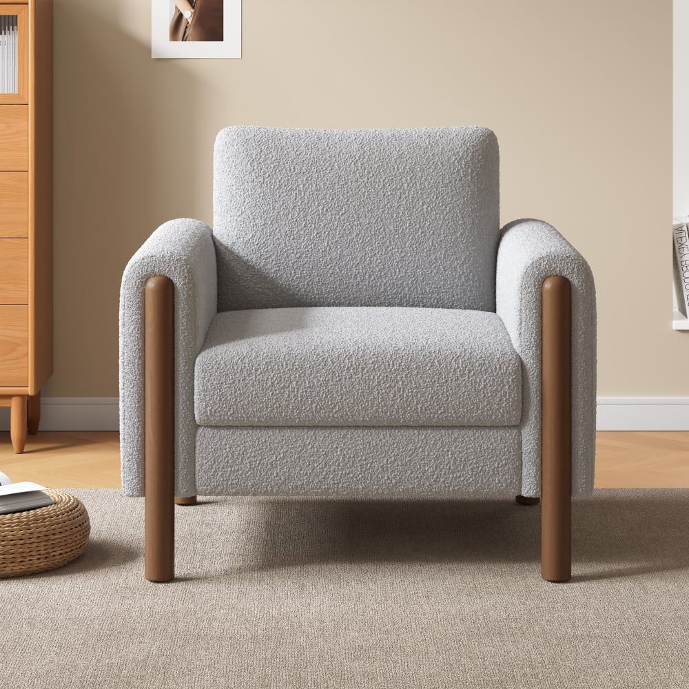 Oversized Accent Chair, Upholstered Living Room Chairs Single Sofa Chair with Walnut Legs, Curved handrail, Green