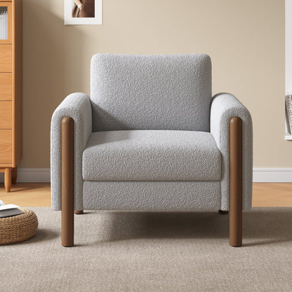 Oversized Accent Chair, Upholstered Living Room Chairs Single Sofa Chair with Walnut Legs, Curved handrail, Green