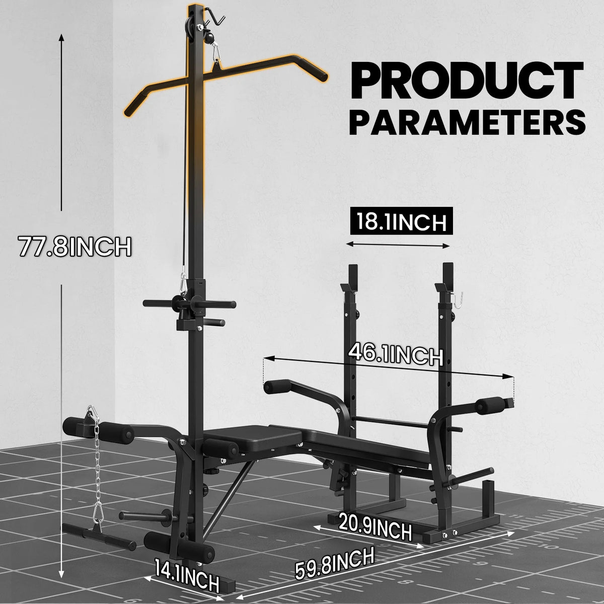 Mikolo Adjustable Weight Bench 800lbs 6 in 1 with Lat Pull Down, Leg Extension and Leg Curl, Chest Fly and Preacher Curl Workout Bench Multi-Function Strength Training Bench Press Exercise Equipment