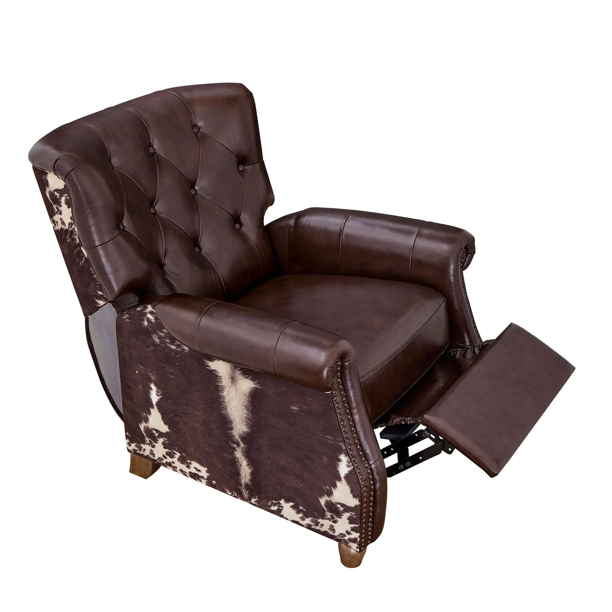 Pioneer Woman Harper Pushback Leather Recliner, Whiskey & Faux Cowhide Upholstery