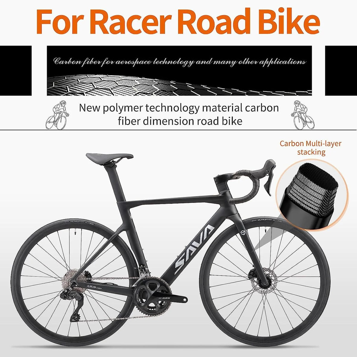 SAVADECK Carbon Road Bike,22 Speed Dis Brake Bikes for Women and Men,T800 Carbon Fiber Frame Lightweight Road Bicycle,700C Wheels Racing Bike with Shimano R7020 Shift Groupset