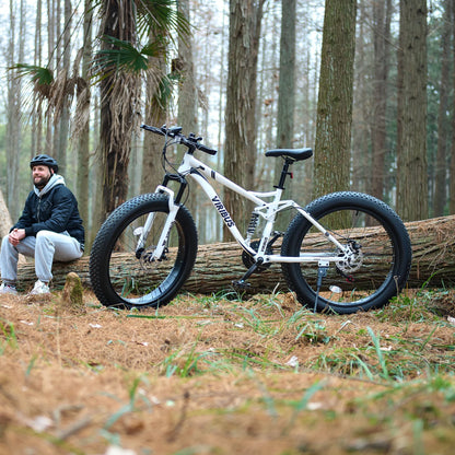 VIRIBUS 26" Fat Tire Mountain Bike Full Suspension Bike with 21 Speeds Disc Brakes White
