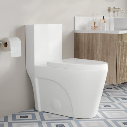 DeerValley One Piece Modern Toilet, Elongated Dual Flush Standard White Toilet With Comfort ADA Seat Height(Seat Included) DV-1F52102Pro