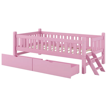 Euroco Wood Twin Size Platform Bed with 2 Drawers and Ladder for Kids and Toddlers, White