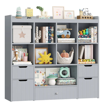 Homfa Kids Toy Storage Organizer with Cubby, Kids Toy Storage Chest with Removable Drawers, Kids Bookcase for Playroom Bedroom Living Room, Gray