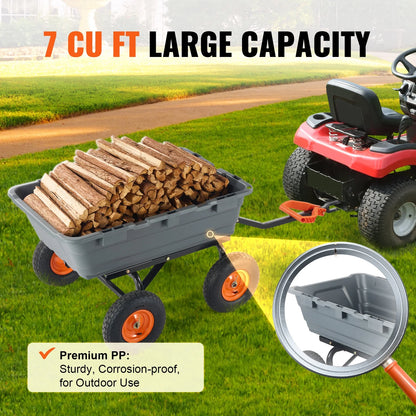 KFFKFF Garden Dump Cart, 35.8x19.5x8.2 in Dump Truck Cart, Max. 600lbs Load Capacity, 10in Rubber Tire, 180�� Adjustable Handle