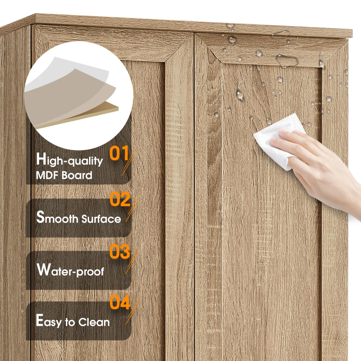 22'' Double Door Storage Cabinet with Adjustable Shelves, High Quality Bathroom Cabinet with  MDF Material, for Living room, Bathroom, Black