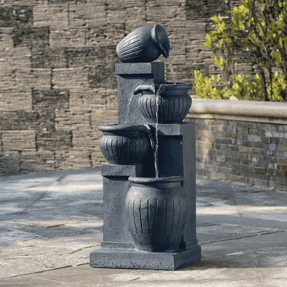 Teamson Home Outdoor Water Fountain with Lights�C 4-Tier Cascading Bowl Design with LED Light & Solar Pump, Solar-Powered Water Fountain Outdoor Garden, Yard, or Patio D��cor, Navy Blue