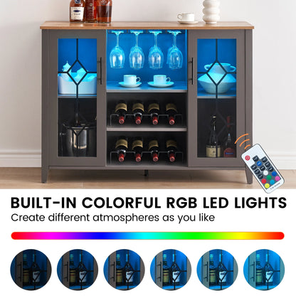 Faitaliicy Wine Bar Cabinet With Led Light Wine And Glass Rack Kitchen Buffet Sideboard Industry Coffee Bar Cabinet Freestanding Liquor Cabinet For Kitchen Dining Room Living Room