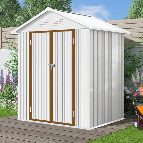 6' x 4' Outdoor Storage Shed, Metal Garden Shed with Lockable Doors, Tools Storage Shed for Backyard, Patio, White