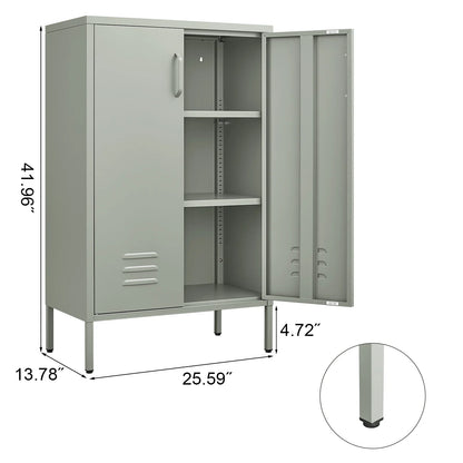 Marcree Green Metal Cabinet,2 Door Accent Cabinet,Metal Locker Cabinet with Legs,Sideboard Cabinet with Adjustable Shelves,Locker Storage Cabinet for Living Room,Entryway