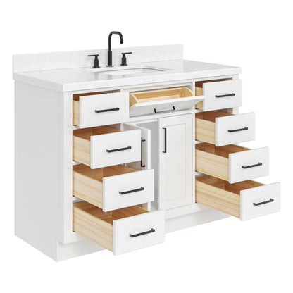 ARIEL Hepburn 48 Inch Rectangle Sink Bathroom Vanity With Carrara White Quartz Countertop 1.5 Edge In Grey