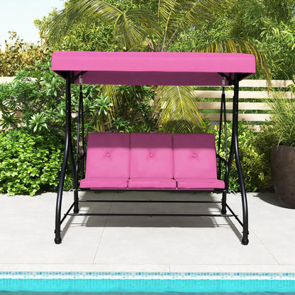 Costway 3-Seat Outdoor Converting Patio Swing Glider Adjustable Canopy Porch Swing Black