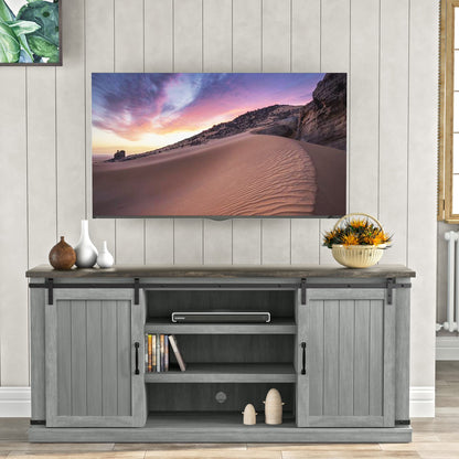 FESTIVO Farmhouse TV Stand for 75" TV, Entertainment Center, Sliding Barn Door TV Stand, 68 inch TV Console Table, Home Living Room Media Console with Adjustable Shelf - Off White