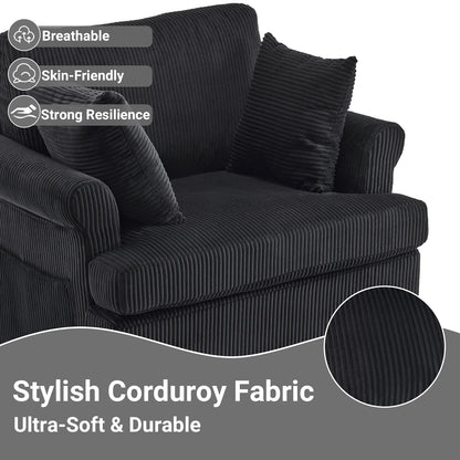 Ktaxon Swivel Accent Chair, 360-Degree Rotation Reading Chair, Corduroy Fabric Sofa with Armrest Pockets, Solid Metal Base, Perfect for Living Room Bedroom Black