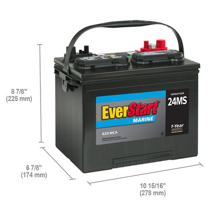 EverStart Lead Acid Marine Starting Battery, Group Size 24MS 12 Volt, 625 MCA*