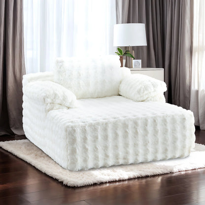 Ktaxon 68" Lounge Chair, Bubble Fleece Fabric Sofa Bed, Boneless Sleeper Chaise with Removable Backrest & Pillow-Top Armrests for Living Room White