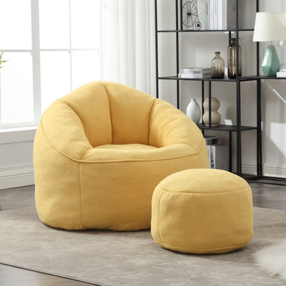 MOONMISS Microfiber Upholstered High Pressure Foam Round Lazy Bean Bag Sofa Chair with Ottoman-Gray