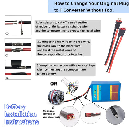 36V 10Ah Lithium Battery 30A BMS Battery with Charger for 750W Electirc Tricycle Bike