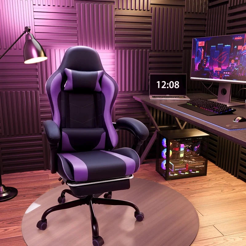 Lacoo PU Leather Gaming Chair Massage Ergonomic Gamer Chair Height Adjustable Computer Chair with Footrest & Lumbar Support, White