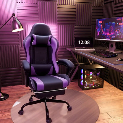 Lacoo PU Leather Gaming Chair Massage Ergonomic Gamer Chair Height Adjustable Computer Chair with Footrest & Lumbar Support, White