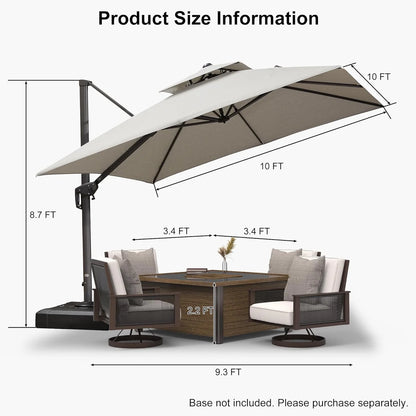 PURPLE LEAF Outdoor Cantilever Umbrella 10' X 13' Rectangle Umbrella Large Patio Umbrella Windproof Heavy Duty Hanging Offset Umbrella for Garden Outdoor Pool, Dark Grey