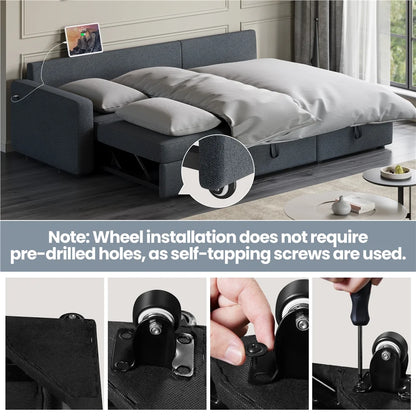 Alden Design Reversible Sectional Sofa with USB & Type-C Ports for Livingroom, Light Gray