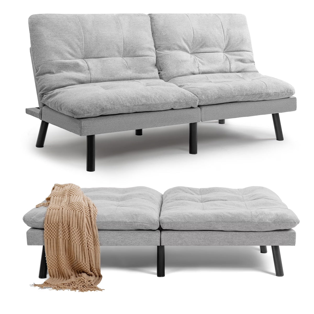 Homall Futon sofa, Two Seat Adjustable Sofa, Corduroy Fabric, Upholstered Sofa, Sofa Changeable into Bed, Leisure Reading and Games, Green