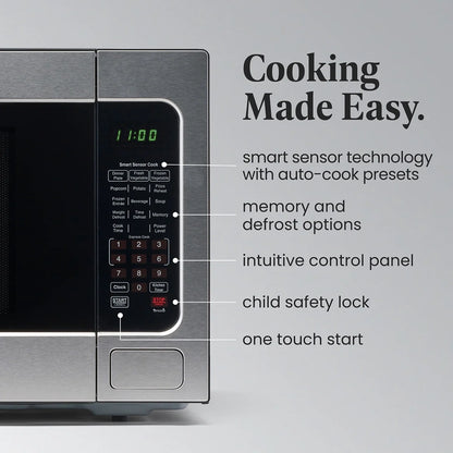 Farberware Countertop Microwave Ov 1100 Watts, 2.2 cu ft - Smart Sensor With LED Lighting and Child Lock - Perfect for Apartments and Dorms - Easy Clean Black Interior, Stainless Steel
